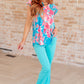 Lizzy Flutter Sleeve Top in Blue and Pink Roses