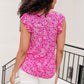 Lizzy Flutter Sleeve Top in Hot Pink and White Floral