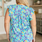 Lizzy Flutter Sleeve Top in Teal and Purple Floral
