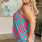 Lizzy Tank Top in Aqua and Pink Filigree