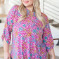 Lizzy Top in Pink and Aqua Ditsy Floral