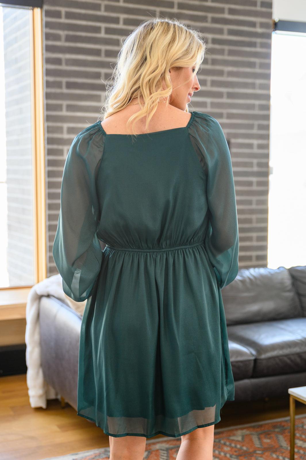 Front And Center Balloon Sleeve Dress in Green-Womens-Hope Boutique &amp; Apparel