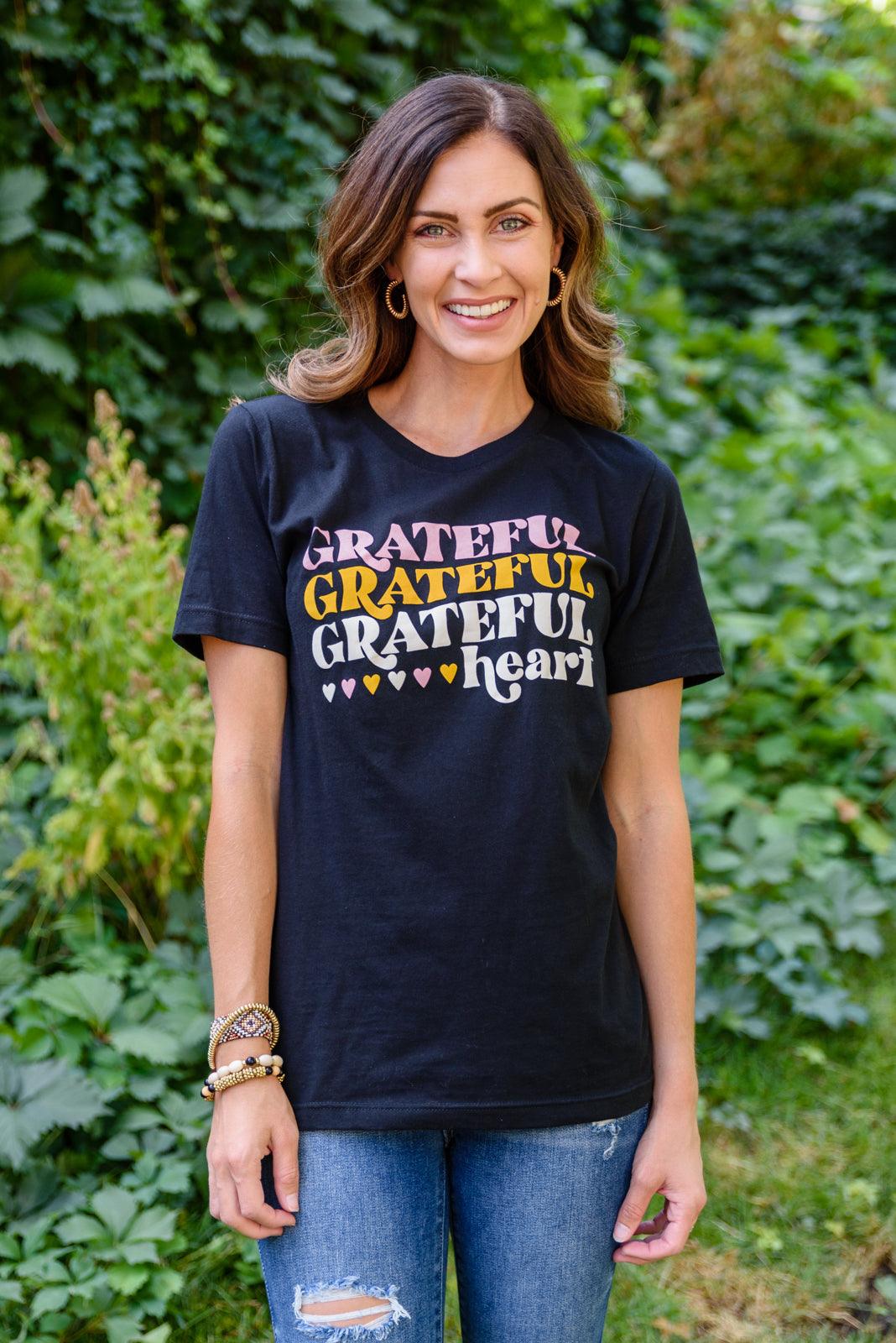 Grateful Heart Graphic T-Shirt In Black-Women’s graphic tee-Hope Boutique &amp; Apparel