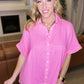 Gauze Button Down Babydoll Blouse in Pink Cosmos