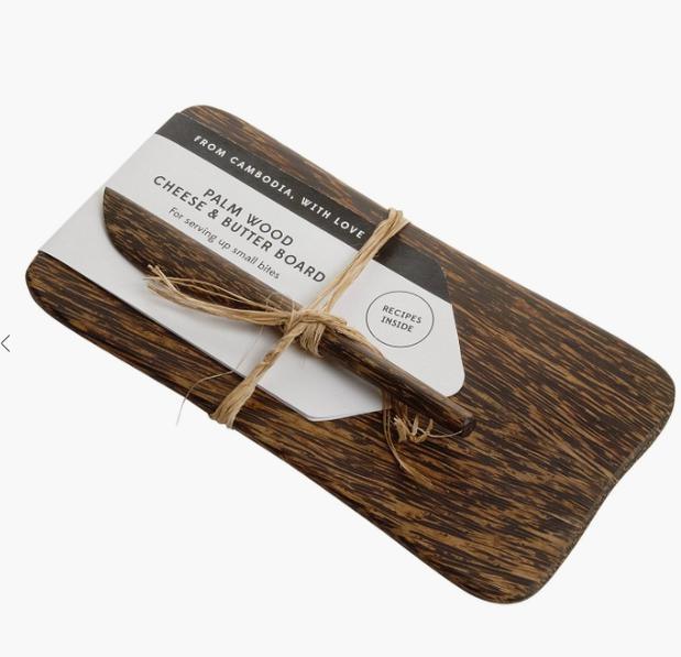 Palm Wood Cheese Board And Knife Set-Home Decor-Hope Boutique &amp; Apparel
