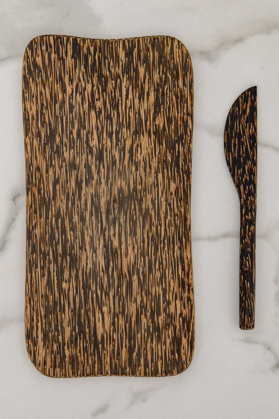 Palm Wood Cheese Board And Knife Set-Home Decor-Hope Boutique &amp; Apparel