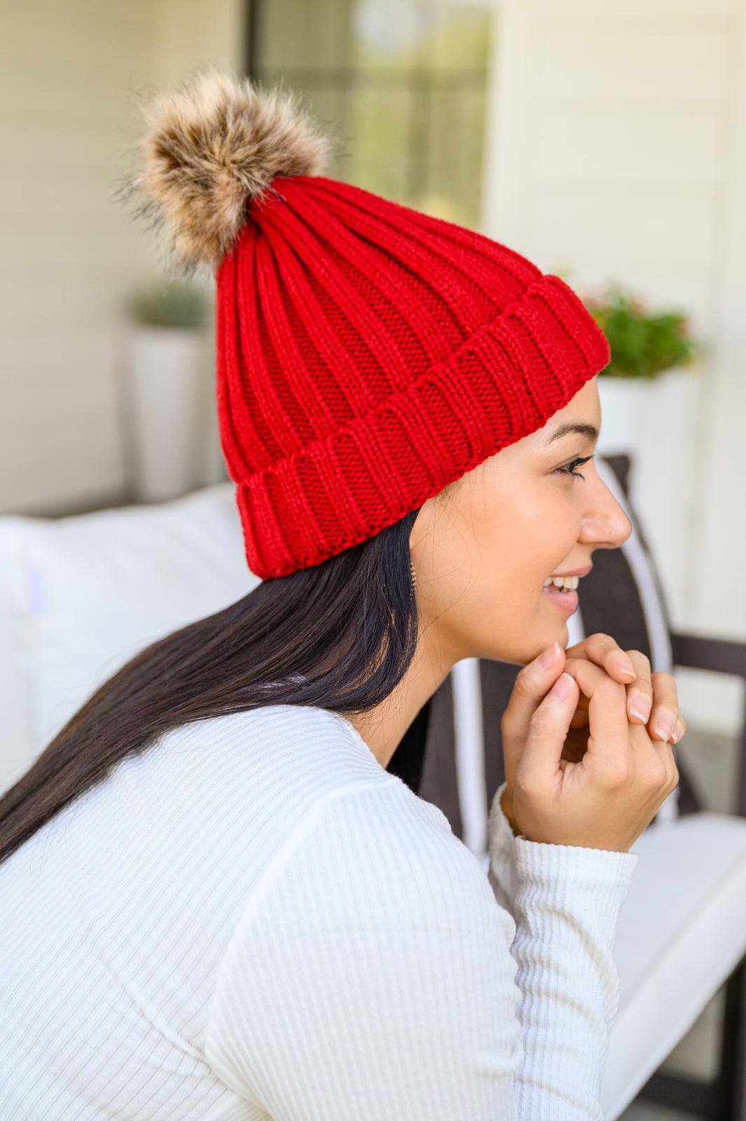 Rib Knit Beanie With Detachable Pom Pom In Wine-Womens-Hope Boutique &amp; Apparel